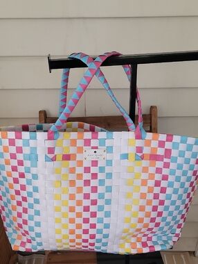 kate spade Pink Blue Yellow Orange White Woven Tote